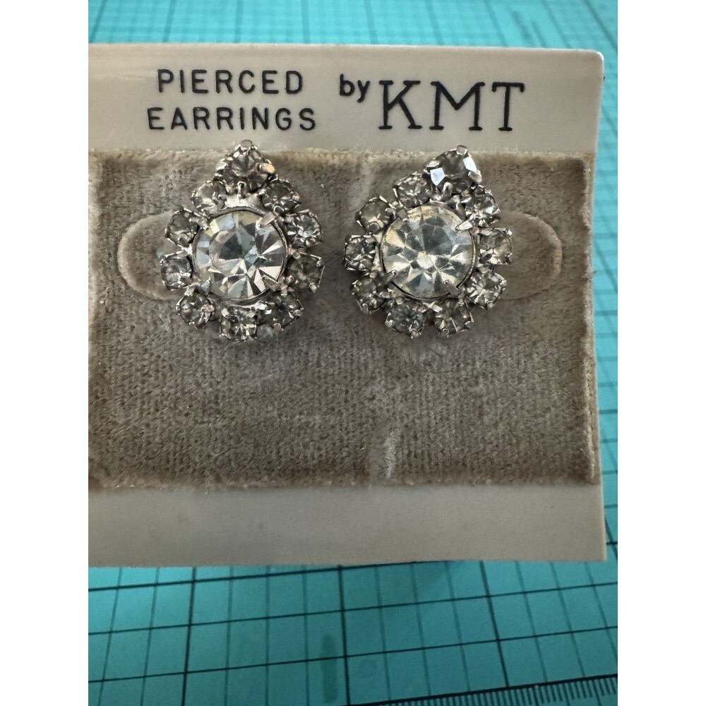 Vintage KMT Pierced Earrings Featuring A Rhinestone Cluster Design
